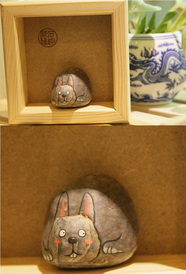 手绘石头  可爱小兔子