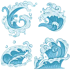 花瓣素材_蓝色手绘国潮风水花海浪插画元素1_101128070