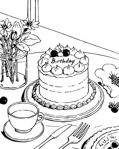 黑白生日蛋糕矢量插画图形元素
