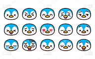Set Of Cute Cartoon Penguin Icons Isolated