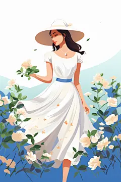 鲜花女生扁平风水果女孩人像插画