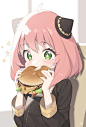 Anime 2132x3140 Spy x Family anime Anya Forger anime girls pink hair burgers eating star eyes fan art