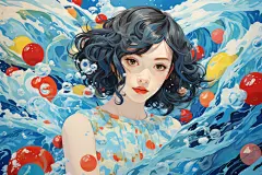 多巴胺女孩插画绘画图片