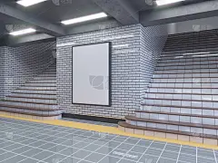 大型海报在地铁车站三维插画空间，车站，地铁，模板，三，地下，上，墙，白色