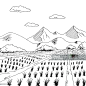 Rice field graphic black white landscape sketch illustration vector - 免版稅卡通圖庫向量圖形