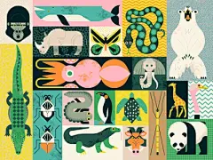 Animal Giants texture owen davey nature pattern puzzle animals folioart digital illustration