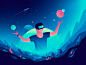 Virtual Reality game planet vr space gradient character color illustration