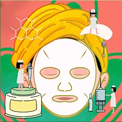 面膜女生扁平风美容整形人物插画