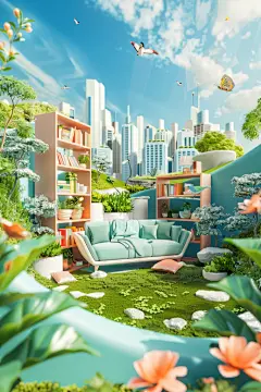 微立体家居电商创意户外场景