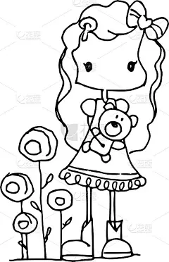 向量卡通男孩女孩花动物鸟狗猫熊