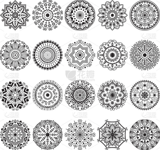 曼荼罗,矢量,仅一朵花,绘画插图,螺旋花...