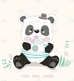 可爱的小熊猫卡通相机。手绘的风格