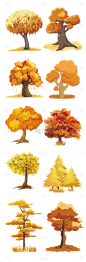 素材组合-手绘秋天枫叶植物元素贴纸