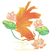 手绘中国风国潮锦鲤鱼原创荷花荷叶 小溪水墨鱼元素