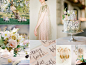 Sun-kissed blush and gold garden wedding inspiration board with epic wedding dress