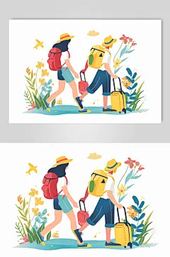 AI数字艺术扁平化夏季旅行旅游人物插画-众图网
