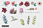 手绘水彩花卉植物设计素材Floral Watercolor Clipart Set 设计模板 