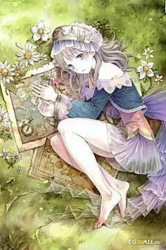 CGwall游戏原画网站_躺在草丛上的女孩唯美插画