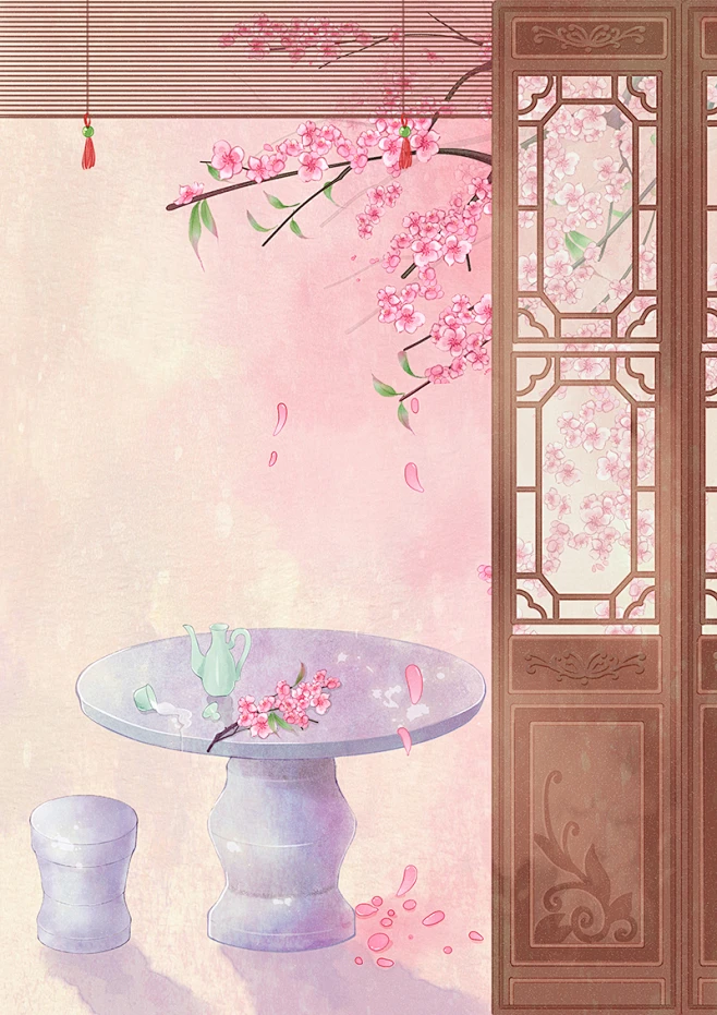 手绘唯美古风场景花下独酌_明月心插画__插画师作品_涂鸦王国gracg.com-花瓣网