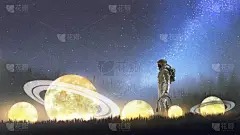 宇航员看着草地上的星星, 数字艺术风格, 插画绘画