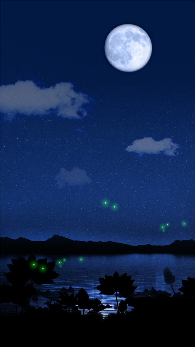 夏日荷塘夜景图
