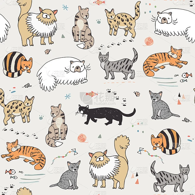 cats pattern素材-花瓣网
