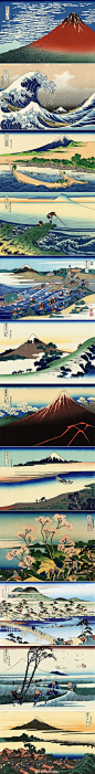 葛饰北斋（1760─1849）KatsushikaHokusai，日本江户时代的浮世绘画家。他的绘画风格对后来的欧洲画坛影响很大，德加、马奈、梵高、高更等许多印象派绘画大师都临摹过他的作品。葛饰北斋代表作品：《凯风快晴》、《神奈川冲浪里》、《骏州江尻》。更多浮世绘作品：http://www.douban.com/photos/album/107726578/ #日本艺术#