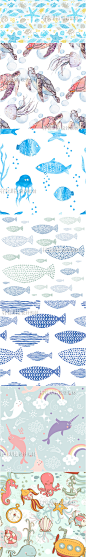 卡通可爱插画 海洋世界公园主题鱼海星海龟鲸鱼螃蟹背景设计素材-淘宝网