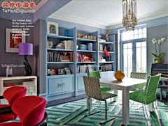 [时尚家居完美色彩搭配手机壁纸-时尚-东南亚-大户型-餐厅-实景图-书架-]