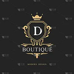 单字设计元素，优美模板。书法优雅线条艺术标志设计。字母标志D标志为版税，名片，精品，酒店，餐厅，葡萄