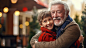 Warm relationships Joyful nice loving boy standing behind his grandfather and hugging his while expressing his feelings