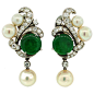 Jade, Diamond, Pearl & Platinum Earrings