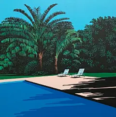 “让夏天永存的画家” ——永井博。

他的插画以高对比度、高饱和的色彩为主要视觉特征，棱角分明的风景和明亮配色，是永井博插画中最大的特点。 ​​​​