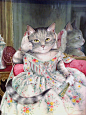 毫无违和感！猫咪与名画贵族们亲密组合，Susan Herbert 油画作品欣赏 