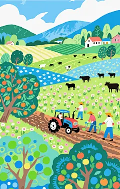 乡村田园风景插画