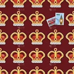 无缝模式与皇冠君主和邮票。