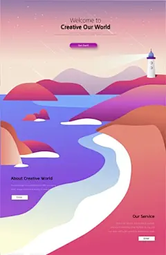 瞭望灯塔 广阔天地 海边风景 风景插图插画设计AI 