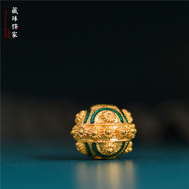 藏珠饰家 足金珐琅烧蓝路路通圆珠转运珠宫...