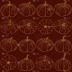 南瓜无缝图案，万圣节壁纸。手绘的感恩节葫芦底色无穷，配以素食，营养适当，饮食健康。