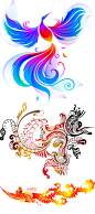 1047 水彩水墨火焰壁画中国风凤凰装饰免抠png透明图片PS设计素材-淘宝网