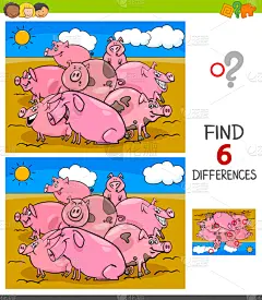 多样,猪,性格,游戏,数字6,练习本,模板,矢量,艺术品,教育