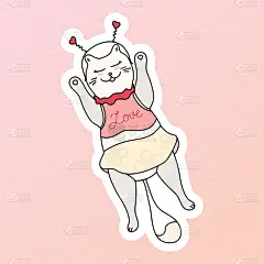 情人节情人卡与漂亮的复古猫，节日庆祝2月14日。标签，卡片，海报，环保袋和服装的概念。