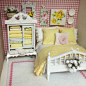 Shabby White and Yellow Bed and Bedding by RibbonwoodCottage