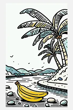 香蕉树香蕉水果矢量线描插画图形元素