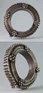 Yemen | Antique silver hinged bracelet with outstanding filigree and applied decoration: @北坤人素材