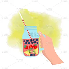 柠檬,蓝莓,草莓,密封的,手牵手,饮料,蔬菜,清新,食品,沙冰
