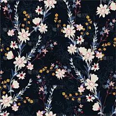 无缝花卉图案在夜间花园与不同种类的花，设计时尚，织物，纺织品，壁纸，包装和所有印花