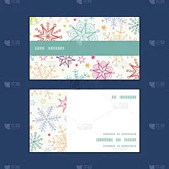 矢量彩色涂鸦雪花横条纹框图案名片