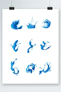 手绘矢量卡通海浪浪花插画元素-众图网