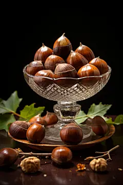 糖炒板栗板栗玻璃碗美食摄影图